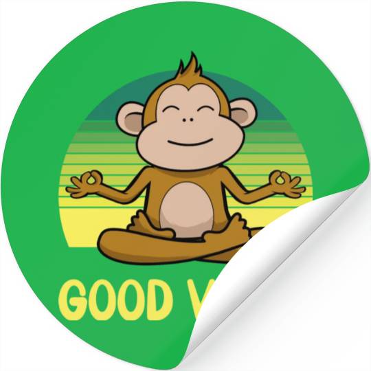 Meditating Monkey Retro Sunset Stickers