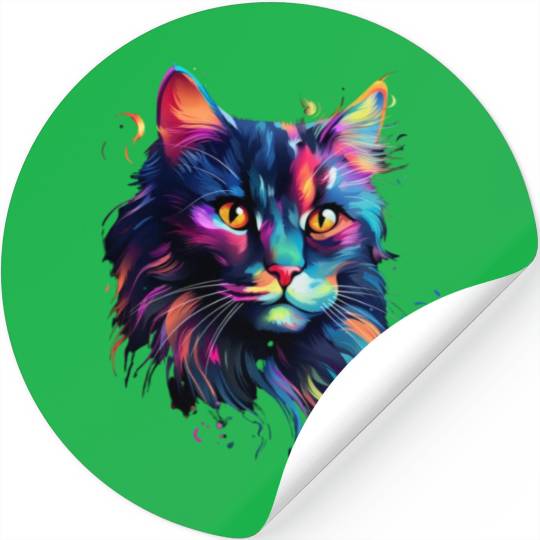 Cat Face MaineCoon Cat In Color Stickers
