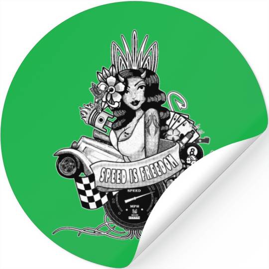Pin up, Hot rod and Speedometer, black and white Stickers