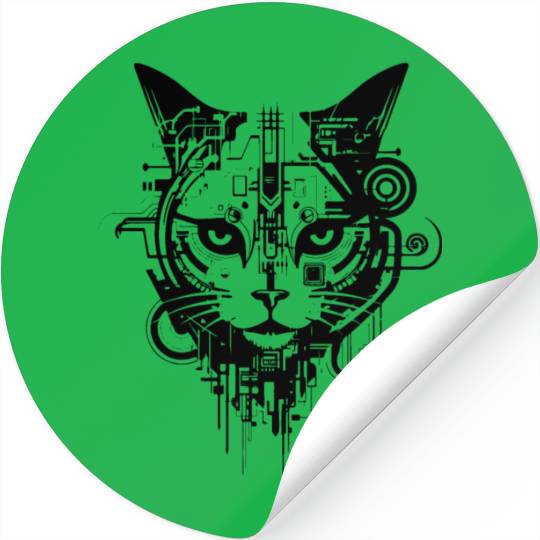 Cyber Sigilism Cat Tattoo Design Stickers