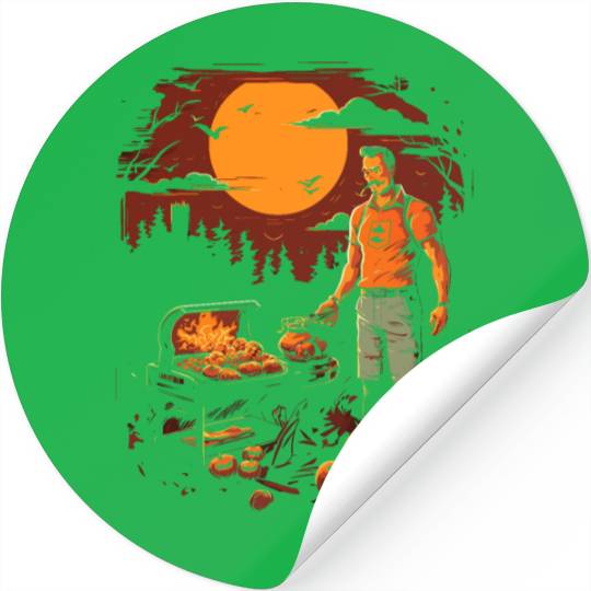 Grillin' & Chillin' Halloween BBQ Cookout Grillin Stickers