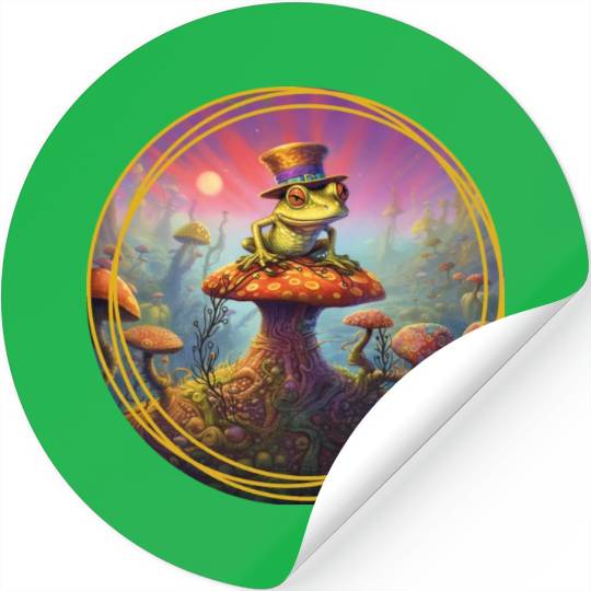 Psychedelic Frog with a Hat Stickers