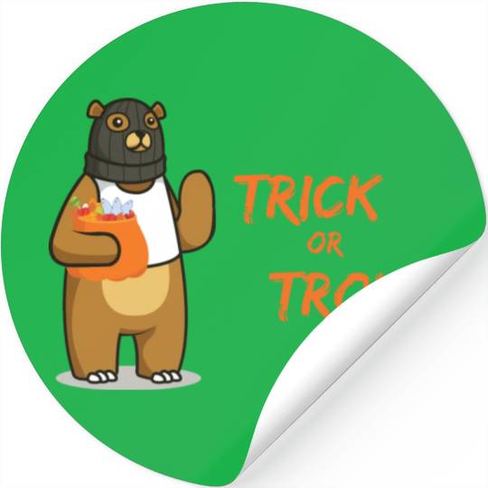 Halloween Bear Burglar Trick Or Treat Pun Stickers