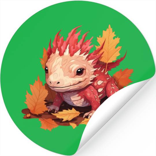 Autumn Axolotl: Colorful Leaves and Dragon Motif Stickers