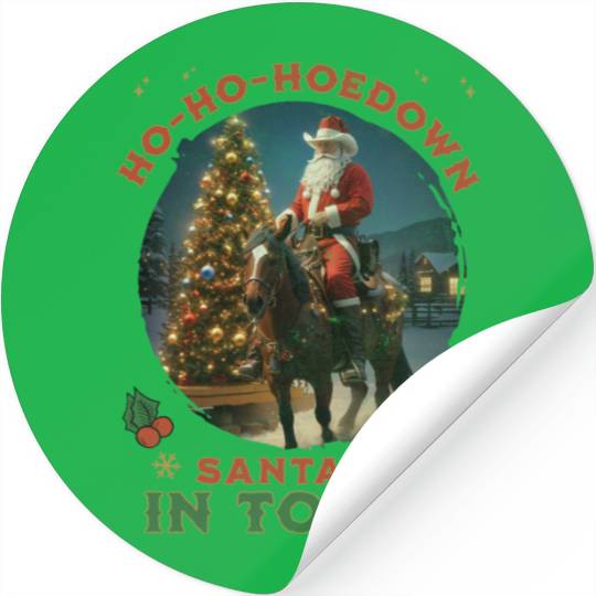Retro Western Christmas Tree Cowboy Santa Claus Stickers