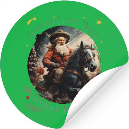 Retro Western Christmas Tree Santa Claus Cowboy Stickers