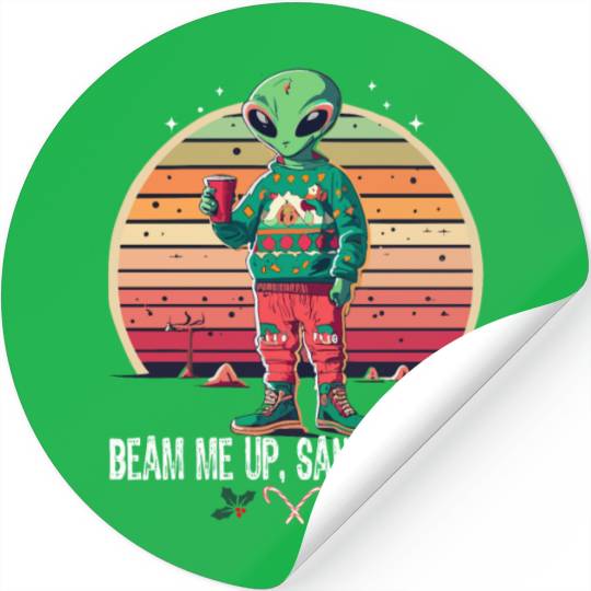 Beam Me Up Santa Claus Alien Christmas Ufo Coffee Stickers