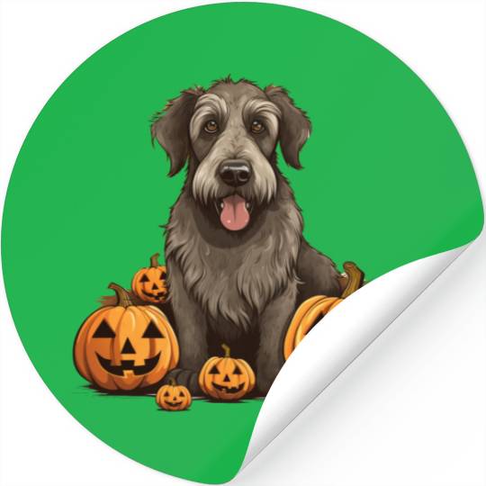 Irish Wolfhound Dog Pumpkin Lazy Halloween Party Stickers
