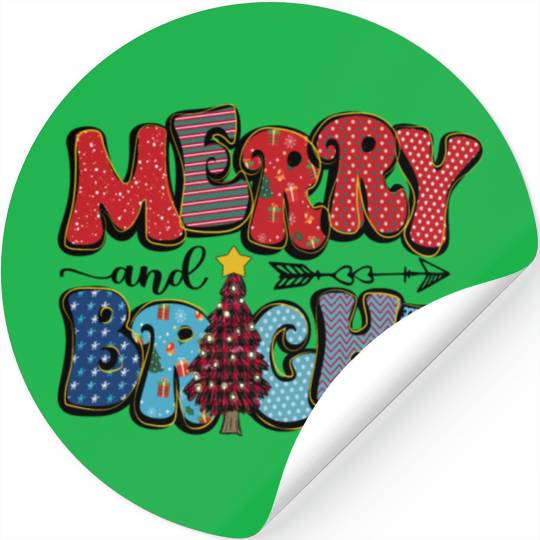 Merry and Bright Chistmas Tree Family Christmas Stickers