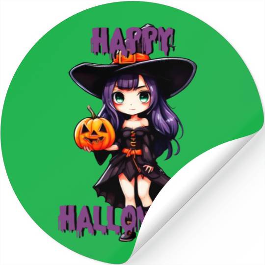 Happy Halloween purple witch Stickers