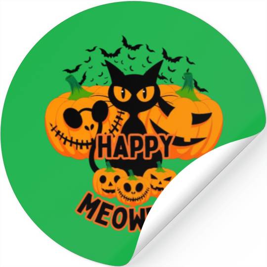 Happy Meoween Black Cat Stickers