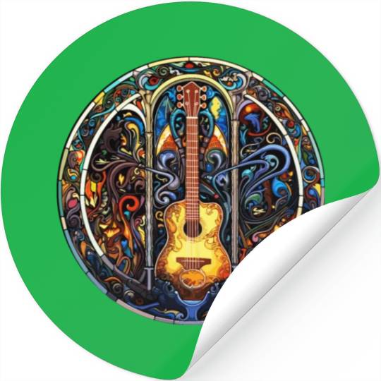 Guitar Stained Glass Style - Funny Guitar Art Stickers