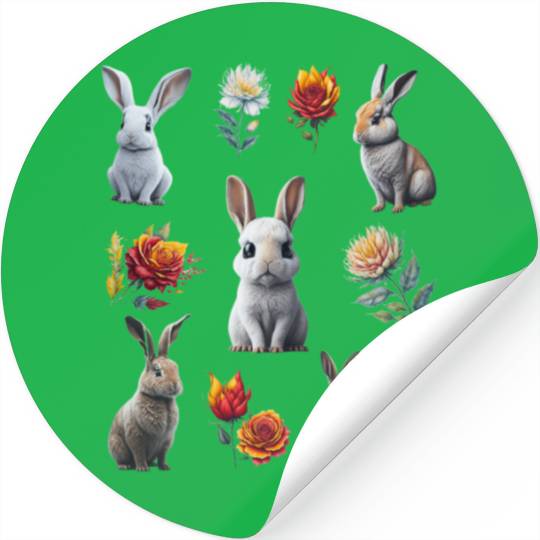 Enchanting Rabbit and Watercolor Floral Collage Stickers