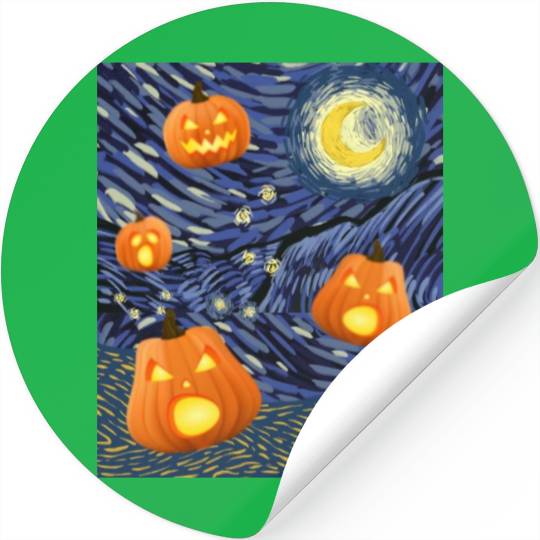 Starry Night with Pumpkins Funny Halloween Art Stickers