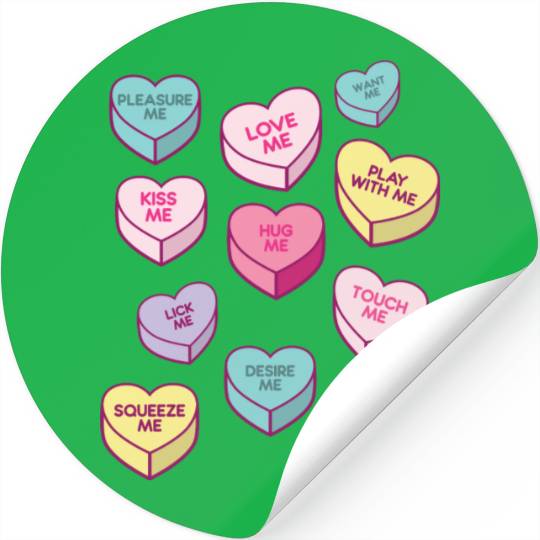 Love Me Kiss Me Pleasure Me Candy Hearts Stickers