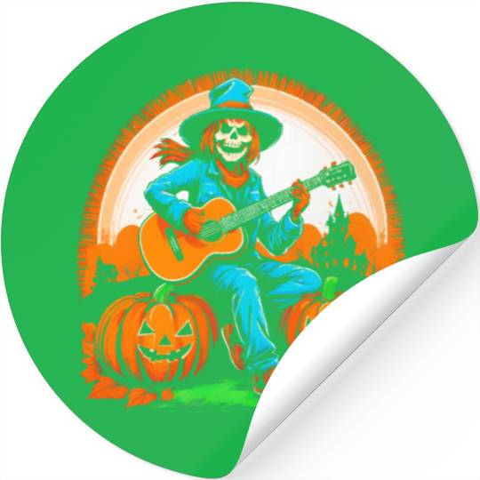 Happy Halloween scarecrow plays guitar Stickers