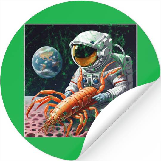 Astronaut in space with shrimp Stickers