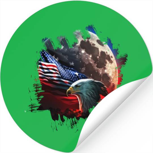 America eagle under Moon with American Flag Stickers