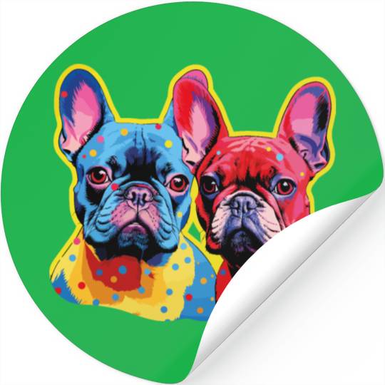 Duo of Multicolored French Bulldogs Stickers