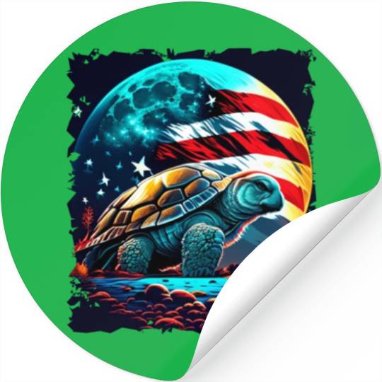 America turtle under Moon with American Flag Stickers