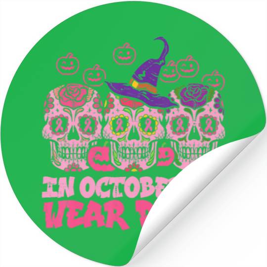 We Wear Pink Sugar Skull Halloween Breast Cancer Stickers