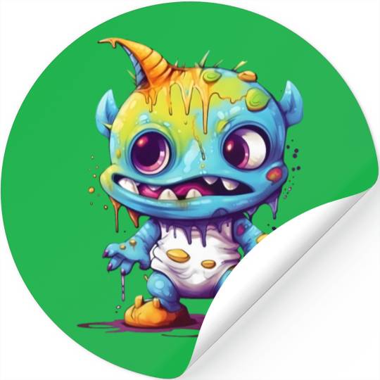 Watercolor Cute Monster Art Stickers