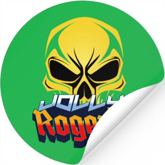 Jolly Roger Yellow Skull on a Purple Background Stickers
