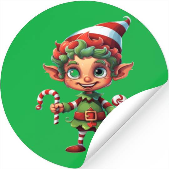 Christmas Elf Candy Cane X-Mas Pajamas Party Stickers