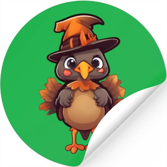 Cute Halloween turkey with a witch hat. Stickers