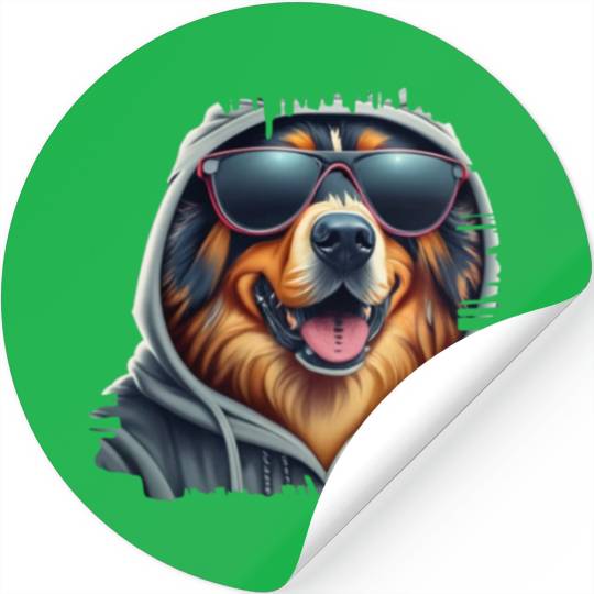 German Shepherd Dog Wearing A Stickers With galsses