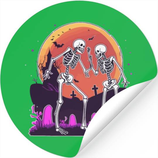 "Skeletal Dance-Off Under Neon Moon" Stickers
