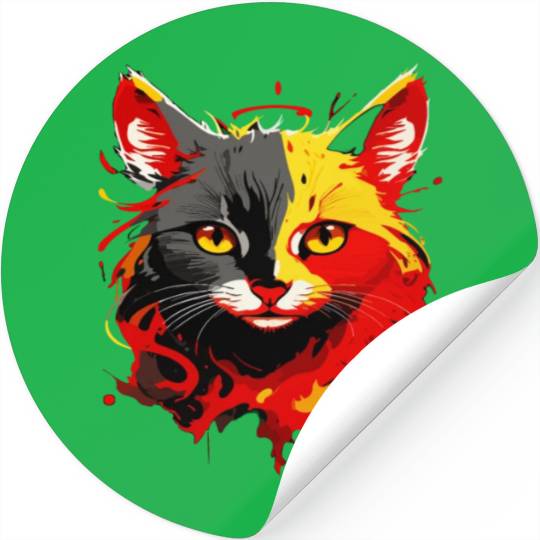 Cat Haed Realistic Watercolor Cute Cat Paint Stickers