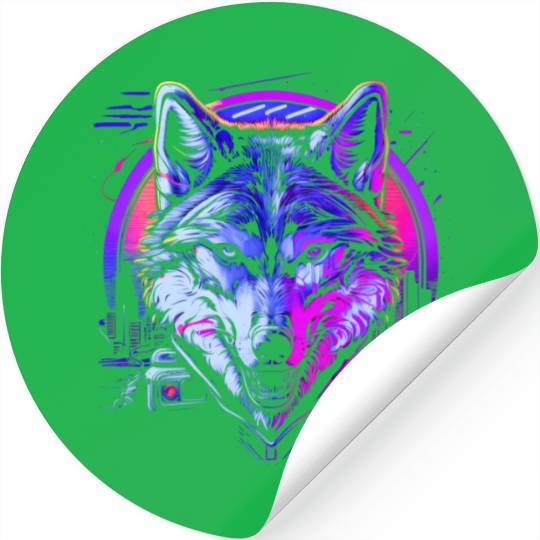 Retro Rhythm Wolf Stickers