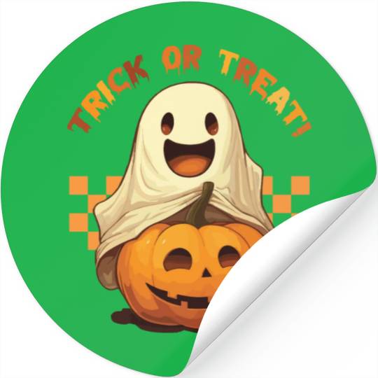 Cute Ghost Pumpkin Trick or treat for Halloween Stickers
