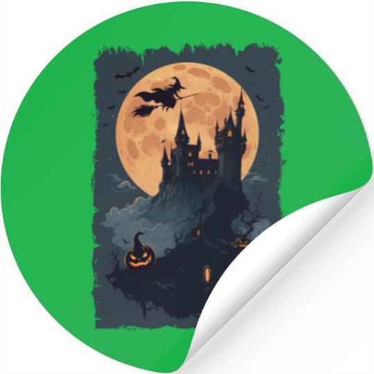 Witch flying into the castle Stickers