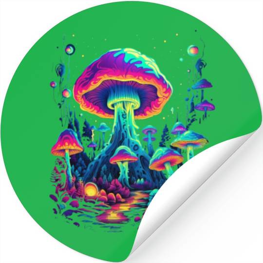 Trippy Mushroom Forest Stickers