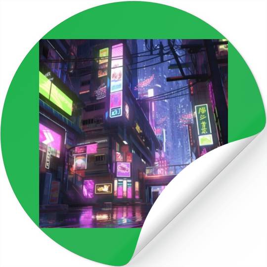 Anime-Influenced Digital Art of Tokyo Street Scene Stickers