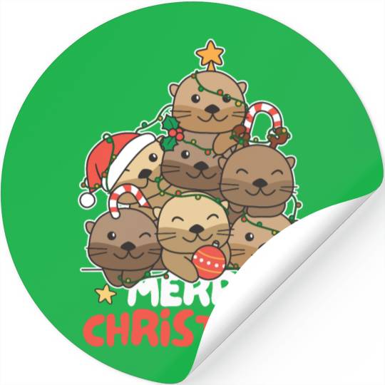 Otter Christmas Tree Merry Christmas Stickers