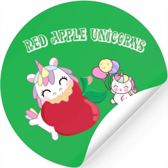 Funny Unicorn Hungry Eat a Red Apple Day Stickers