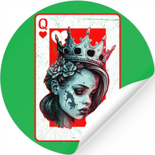 Queen of Hearts Creepy Poker Card Game Halloween Stickers