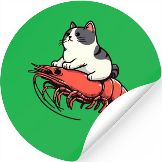 Cat rides shrimp Stickers