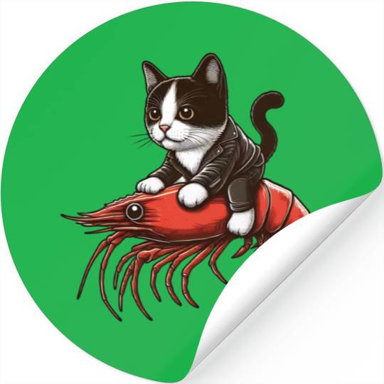Cat rides shrimp Stickers