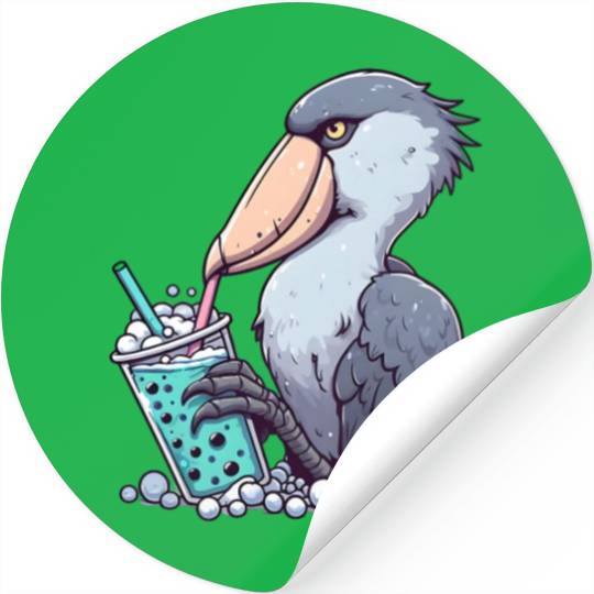Beaked stork with bubble tea Stickers