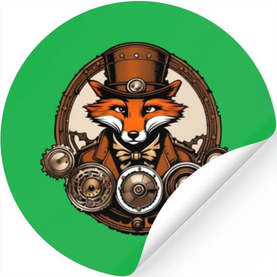 Steampunk Fox / Animal / Bronze / Old School Stickers