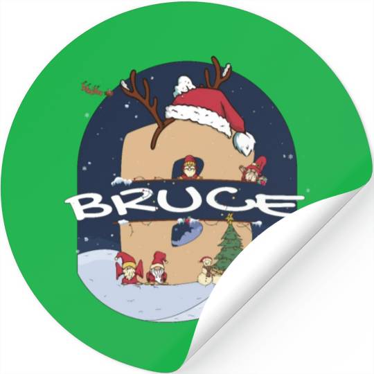 Awesome Bruce Name w Santa Hat in Xmas Theme Stickers