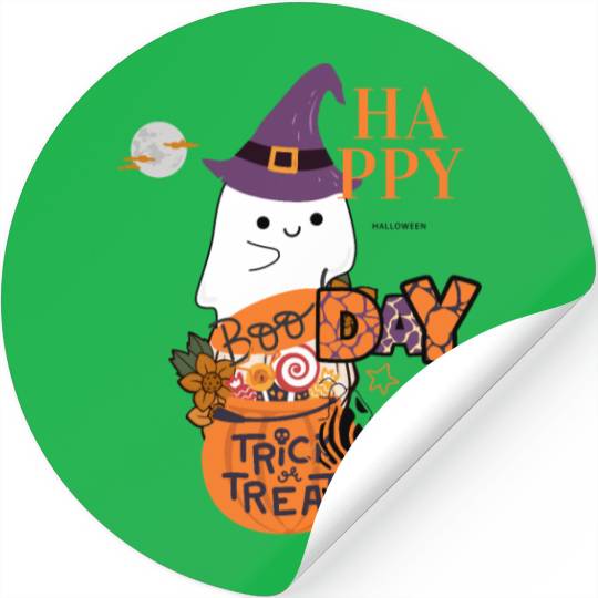 Happy Day Boo Witch Trick or Treat Ghost Stickers