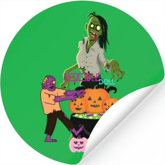 Zombie on Zombie Boobie doll over pumpkin potion Stickers
