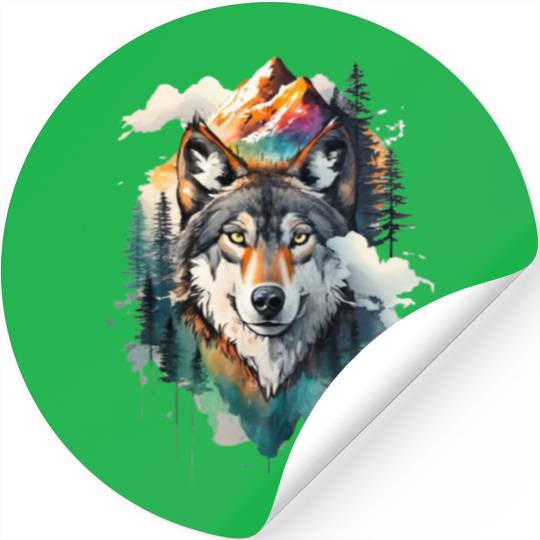 Majestic Mountain Wolf Nature Inspired Artwork Stickers