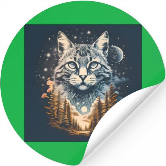 Cat In The Sky Above The Trees Fantasy Art Stickers