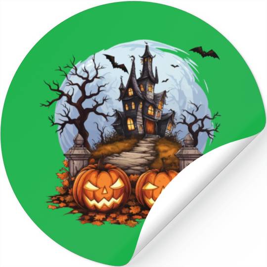 Spooky Haunted House Halloween Pumpkin Bat Stickers